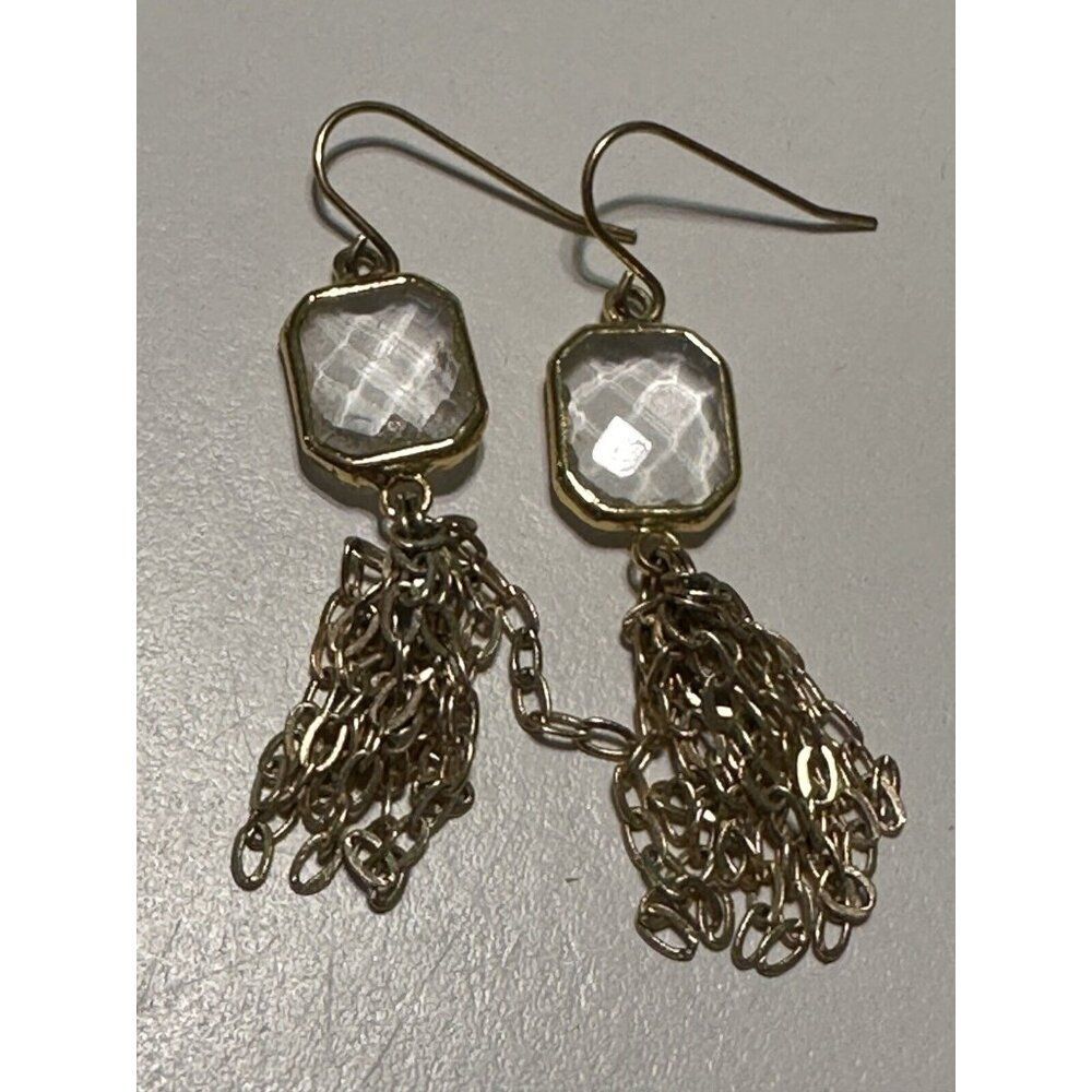 Gold Tone Multifaceted Sparkle Dangle Chain Tassel Pierced Earrings